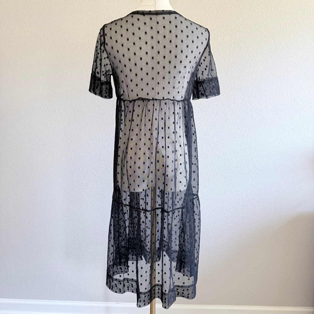 Sheer Black Polka Dot Mesh Midi Dress XS Gothcore Festival Beach Coverup - Picture 5 of 9